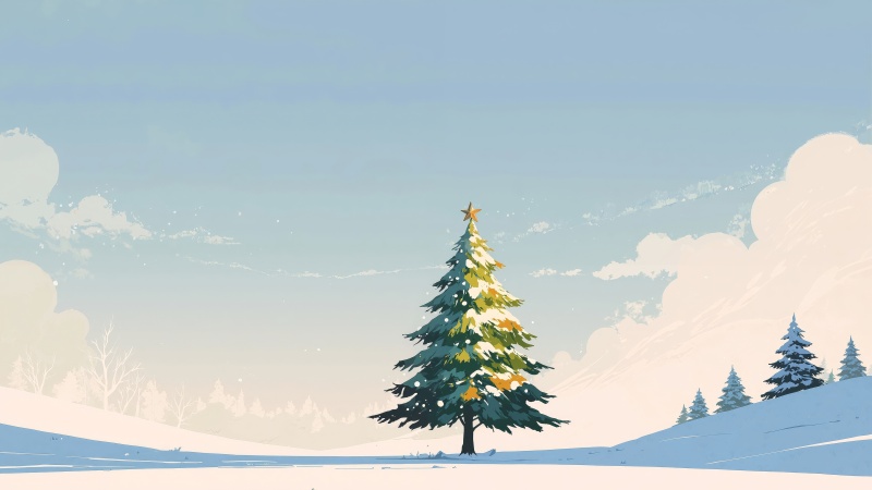 pine forest wallpaper, snowfall, snowy scenery, background for desktop wallpaper (horizontal)