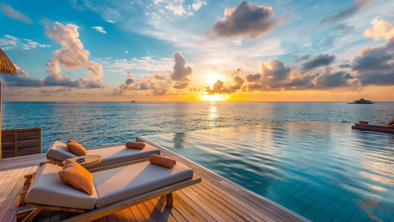 tourism wallpaper, resort, tropical paradise, background for desktop wallpaper (horizontal)