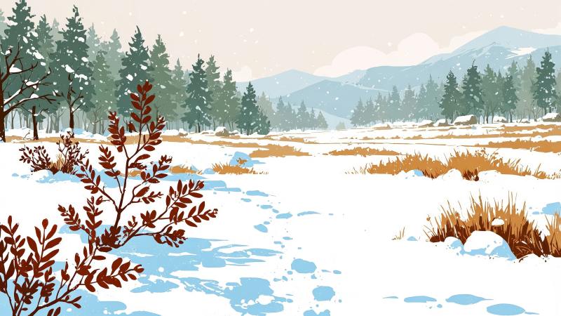 chill vibes wallpaper, snowy mountains, warm blankets, background for desktop wallpaper (horizontal)