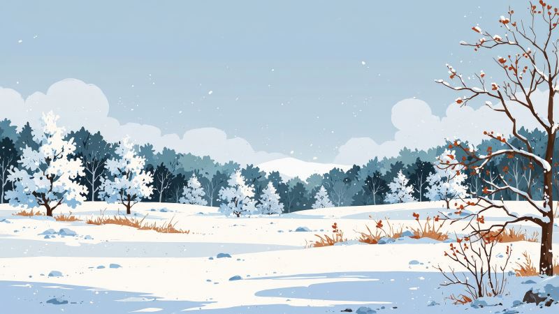 snowy scenery wallpaper, magical winter, festive holiday, background for desktop wallpaper (horizontal)