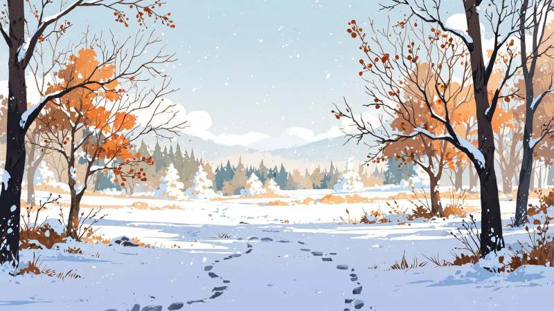 cozy blankets wallpaper, snow covered trees, rustic cabin, background for desktop wallpaper (horizontal)