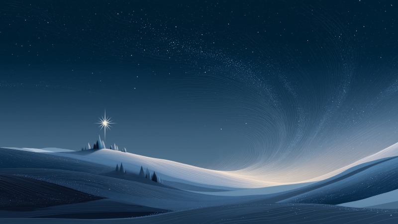 winter night wallpaper, snowy night, twinkling stars, background for desktop wallpaper (horizontal)