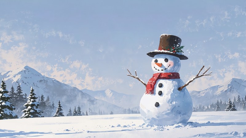 snowman wallpaper, decorations, snow scene, background for desktop wallpaper (horizontal)