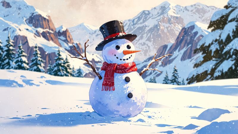 snow man wallpaper, ice skating, holiday fun, background for desktop wallpaper (horizontal)