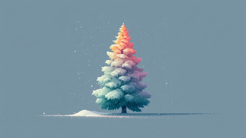 holiday tree wallpaper, snowy winter scene, scandinavian style, background for desktop wallpaper (horizontal)