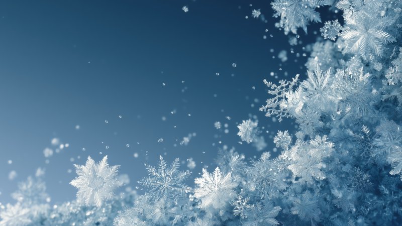 ice crystals wallpaper, blue gradient, snowflake art, background for desktop wallpaper (horizontal)