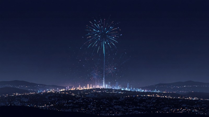 skyline wallpaper, new year celebration, party vibes, background for desktop wallpaper (horizontal)