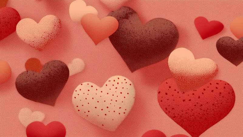 holiday romance wallpaper, intimate moments, heart decorations, background for desktop wallpaper (horizontal)