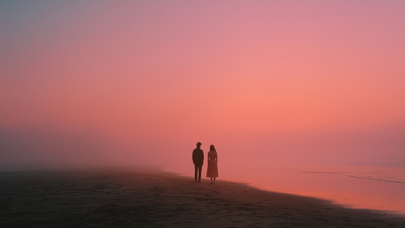 beach romance wallpaper, couple connection, soft love, background for desktop wallpaper (horizontal)