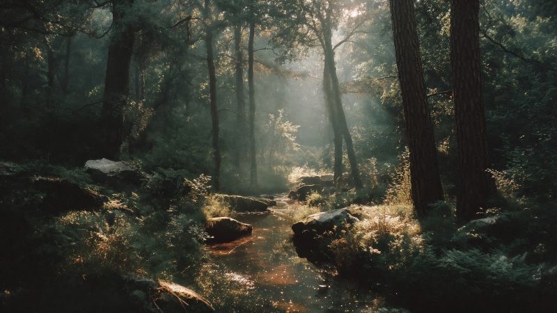 peaceful retreat wallpaper, wild forest, mossy, background for desktop wallpaper (horizontal)