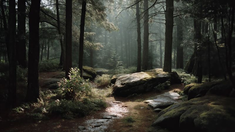 scenic woods wallpaper, outdoor exploration, dirt path, background for desktop wallpaper (horizontal)