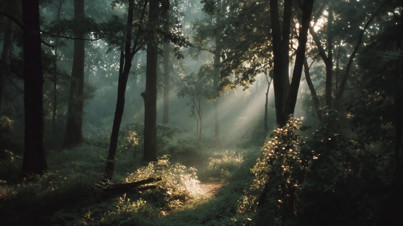 forest trail wallpaper, hiking path, green landscape, background for desktop wallpaper (horizontal)