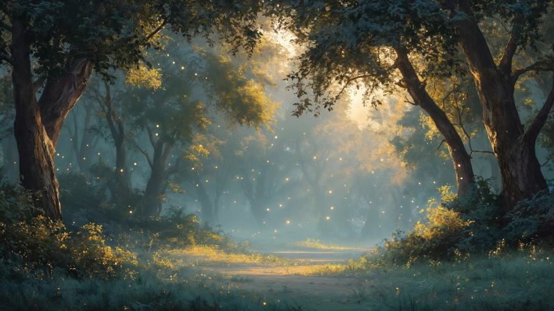 tranquil grove wallpaper, colorful light, fantasy imagery, background for desktop wallpaper