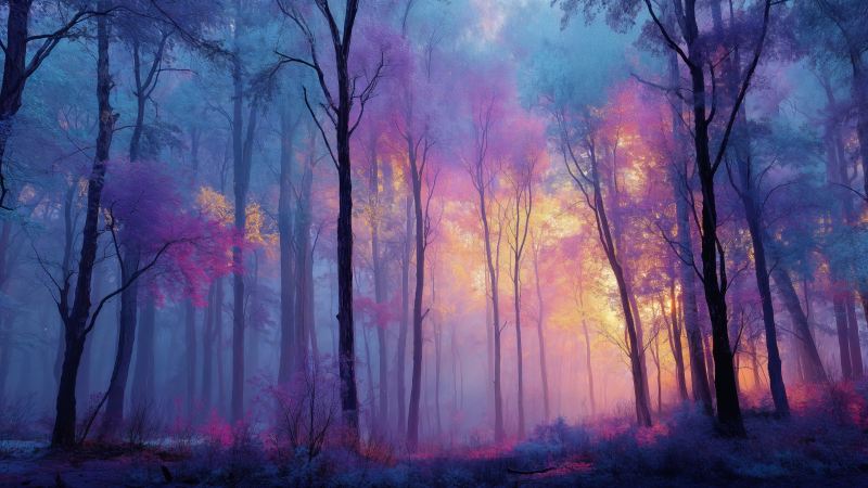 magical woods wallpaper, surreal imagery, enchanted garden, background for desktop wallpaper (horizontal)