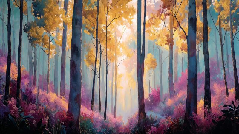 magical landscape wallpaper, soft glow, dreamy aesthetics, background for desktop wallpaper (horizontal)