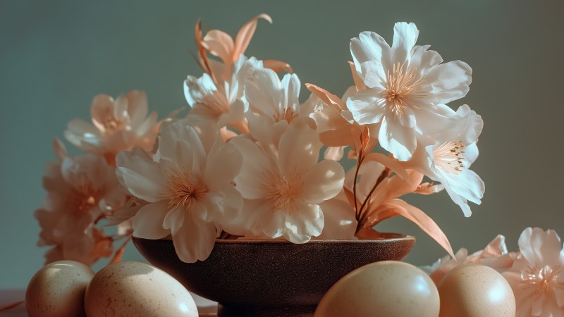 colorful eggs wallpaper, garden party, joyful moments, background for desktop wallpaper