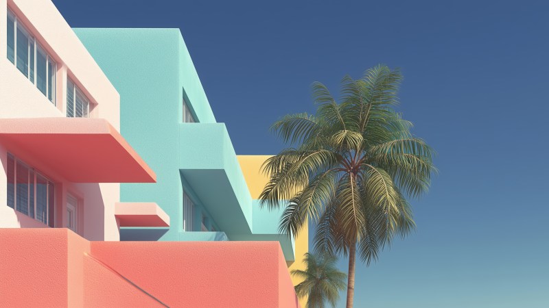 pastel houses wallpaper, ocean sky, beach aesthetic, background for desktop wallpaper