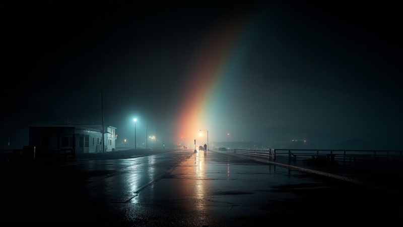 silhouette wallpaper, rainbow hues, boardwalk, background for desktop wallpaper (horizontal)