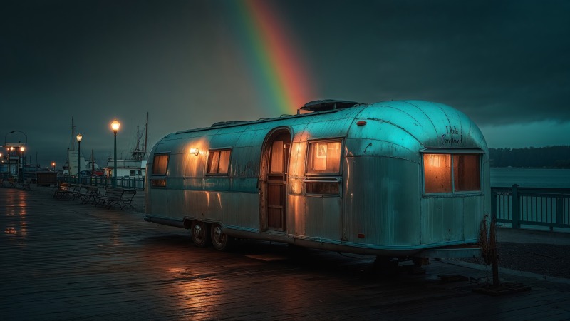 outdoor lighting wallpaper, nighttime scenery, colorful reflections, background for desktop wallpaper (horizontal)