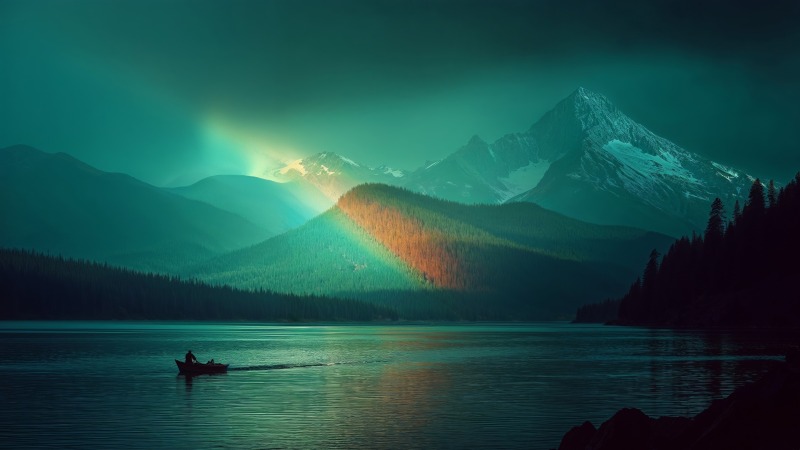 twilight scenery wallpaper, lakeside, dramatic clouds, background for desktop wallpaper (horizontal)