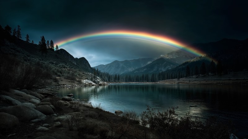 colorful sunset wallpaper, lakeside, dusk colors, background for desktop wallpaper (horizontal)