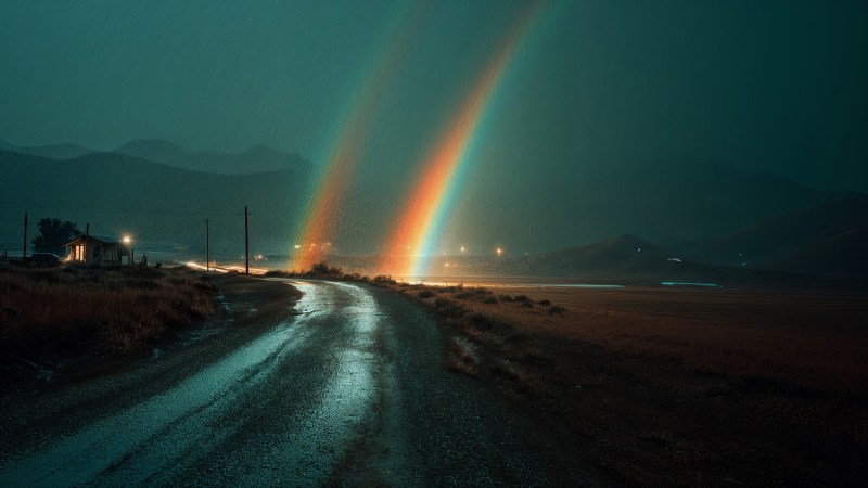 night scene wallpaper, meadow, road, background for desktop wallpaper (horizontal)