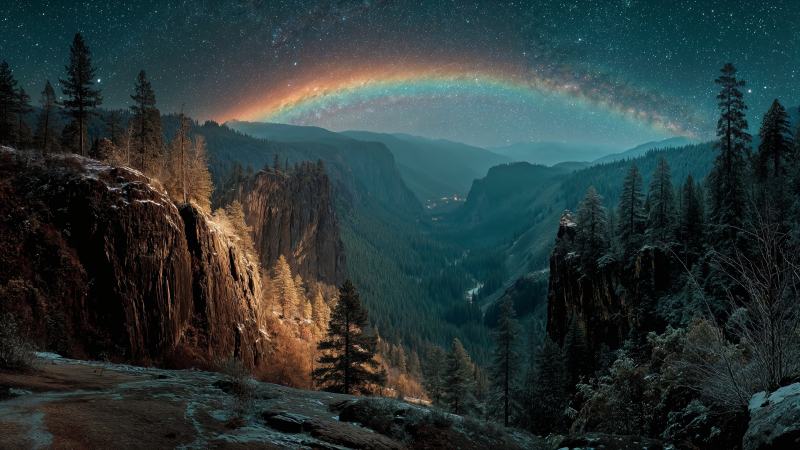 volumetric light wallpaper, rainbow sky, colorful aura, background for desktop wallpaper (horizontal)