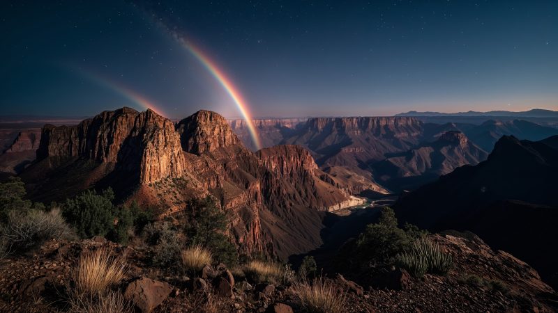 canyon view wallpaper, nighttime stars, natural wonder, background for desktop wallpaper (horizontal)