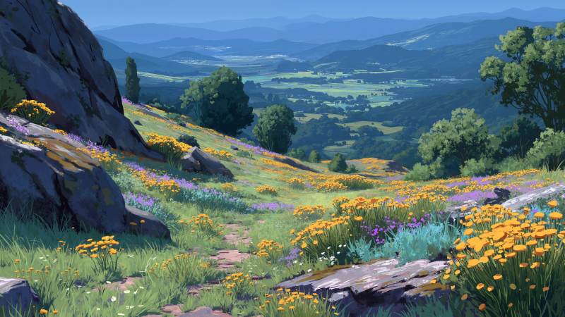 sunny meadow wallpaper, green growth, bright sunlight, background for desktop wallpaper