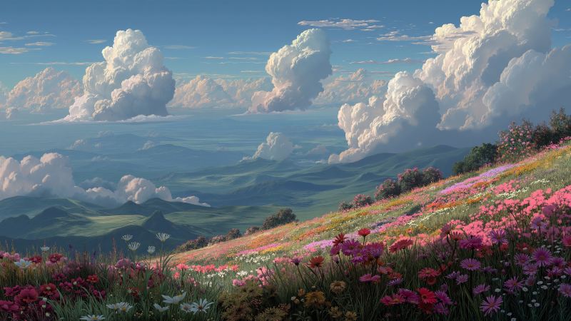 renewal wallpaper, colorful blossoms, fresh greenery, background for desktop wallpaper