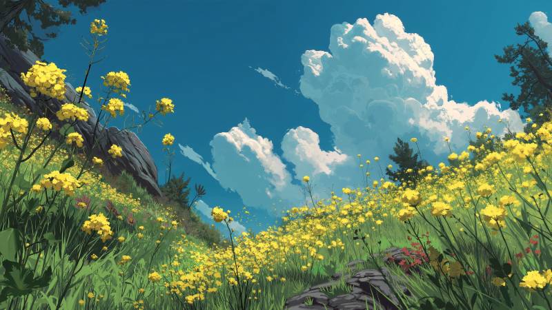 wildflower meadows wallpaper, garden flowers, spring blooms, background for desktop wallpaper