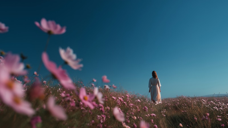 woman in nature wallpaper, floral backdrop, fresh blooms, background for desktop wallpaper