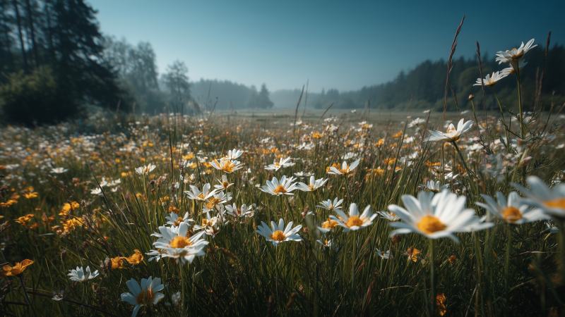 wildflowers wallpaper, sunny day, warm weather, background for desktop wallpaper