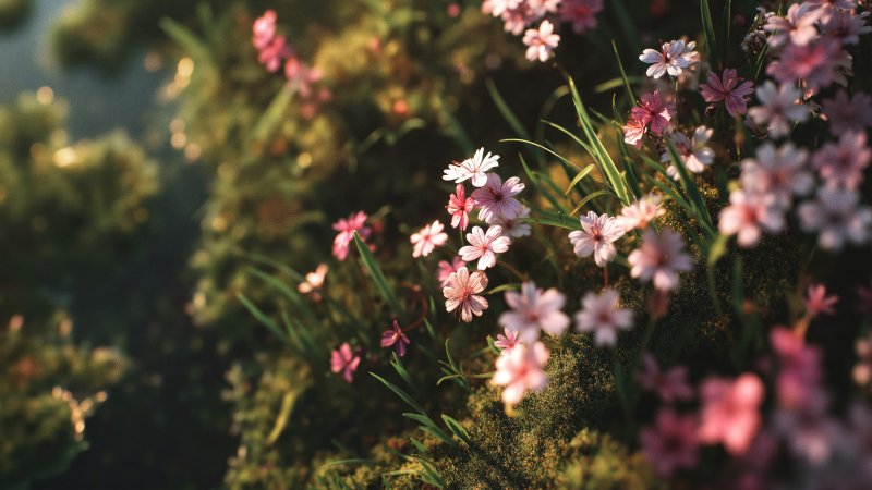colorful spring wallpaper, wildflowers, warm sunlight, background for desktop wallpaper