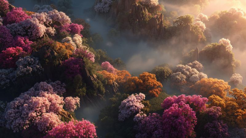 nature exploration wallpaper, foggy, landscape view, background for desktop wallpaper (horizontal)