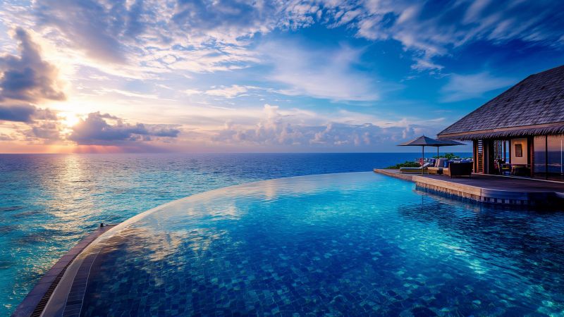 5k wallpaper, water, resort, background for desktop wallpaper (horizontal)