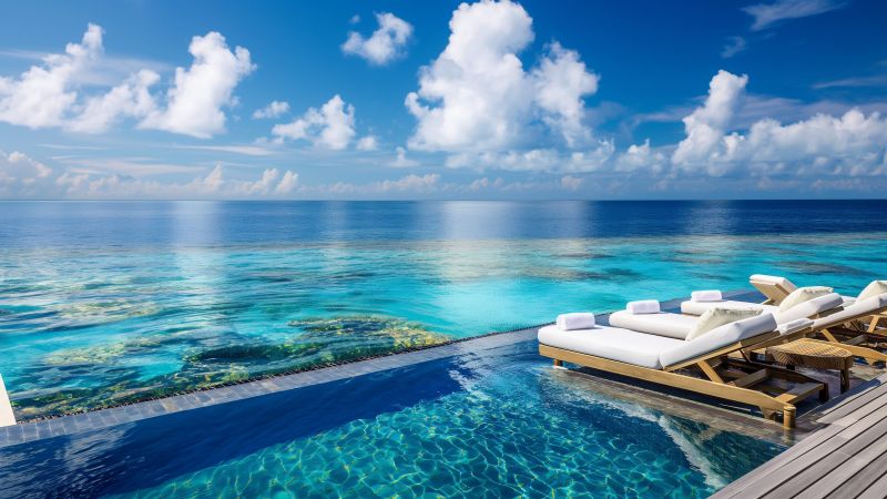 tourism wallpaper, resort, sunbed, background for desktop wallpaper (horizontal)