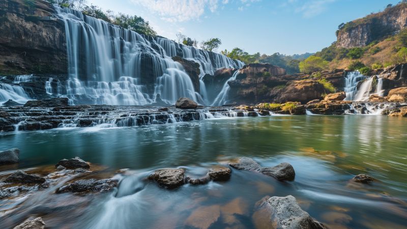 Pongour Waterfall wallpaper, nature exploration, adventure travel, background for desktop wallpaper (horizontal)