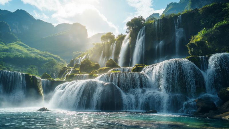 Dalat Waterfall wallpaper, scenic view, river landscape, background for desktop wallpaper (horizontal)