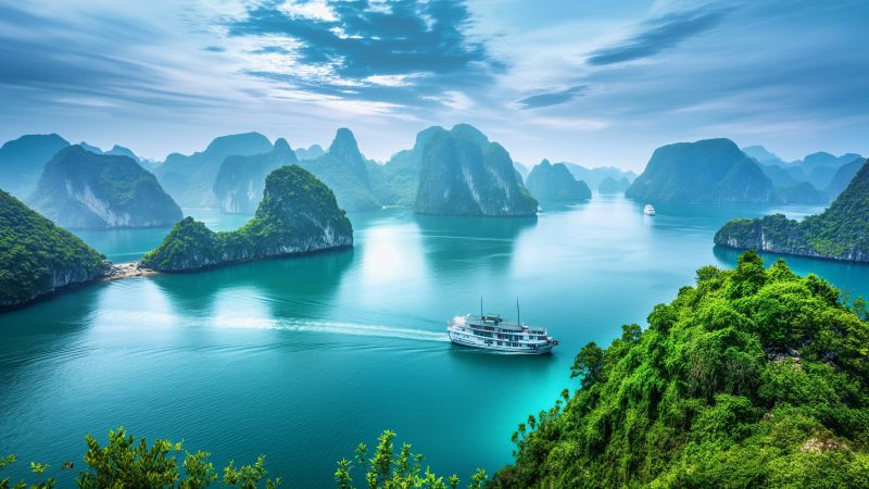 Ha Long Bay wallpaper, breathtaking vistas, travel journey, background for desktop wallpaper (horizontal)
