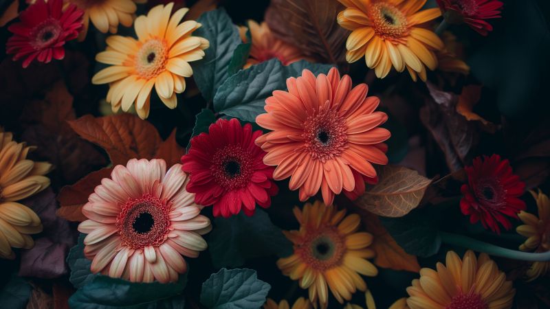 Gerbera wallpaper, flower bouquet, floral arrangement, background for desktop wallpaper (horizontal)