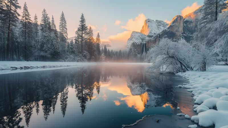 Yosemite wallpaper, forest, 5k, background for desktop wallpaper (horizontal)