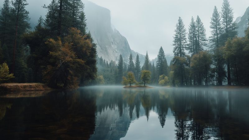 Yosemite wallpaper, lake, 5k, background for desktop wallpaper (horizontal)