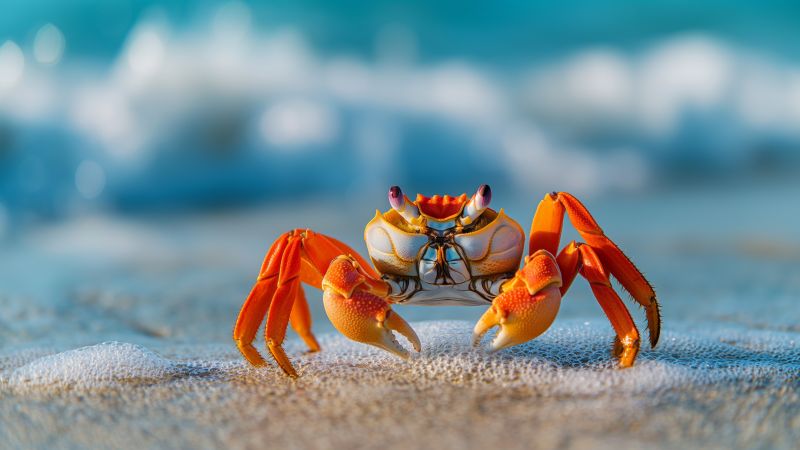 Crab wallpaper, Mediterranean beach, adorable crustaceans, background for desktop wallpaper (horizontal)