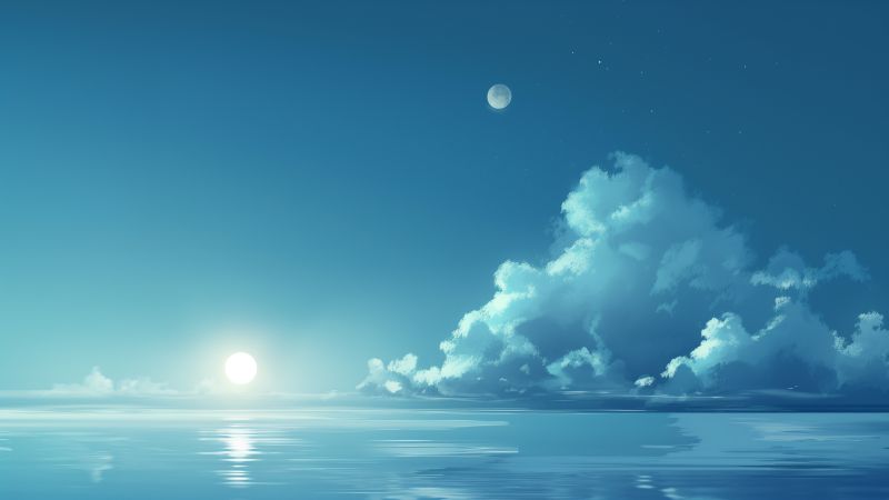 Sea wallpaper, moonlight, night, background for desktop wallpaper (horizontal)