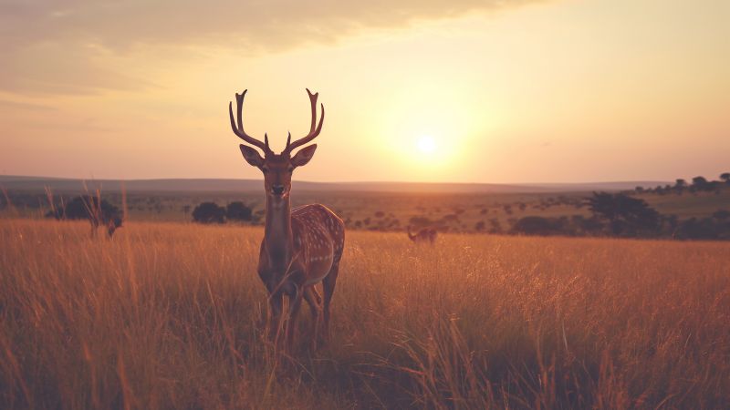 deer wallpaper, sunset, serene, background for desktop wallpaper (horizontal)