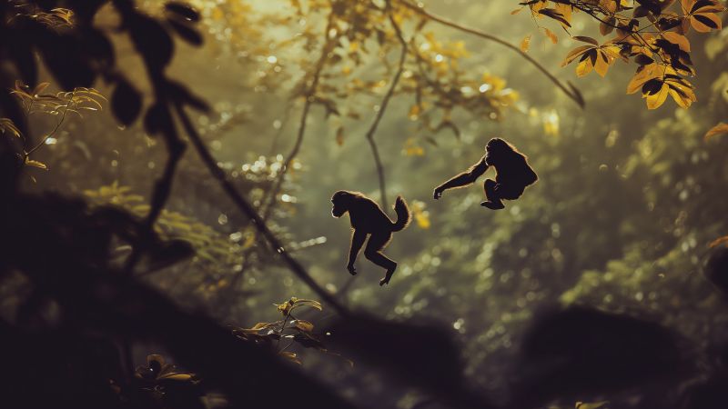 chimpanzee wallpaper, funny monkeys, charming animals, background for desktop wallpaper (horizontal)