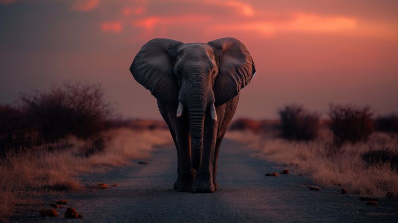 elephant wallpaper, sunset, horizon, background for desktop wallpaper (horizontal)