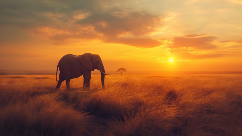 elephant wallpaper, sunset, clouds, background for desktop wallpaper (horizontal)
