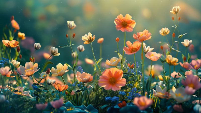 Flowers wallpaper, vibrant blooms, 4k wallpapers, background for desktop wallpaper (horizontal)